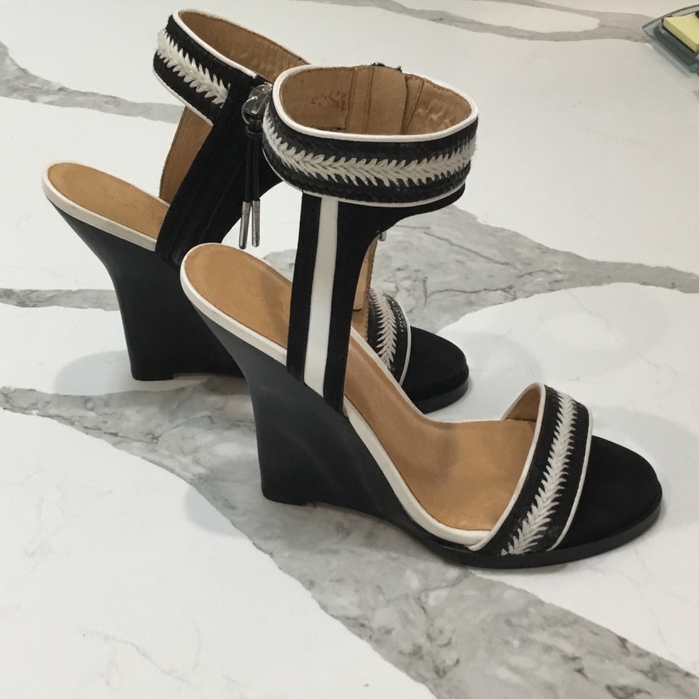LAMB Black and White Wedge Sandals
